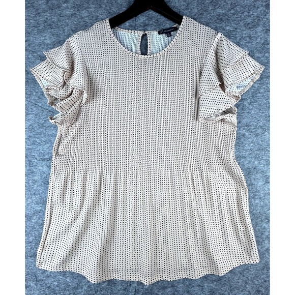 Browns Tops - Adrianna Papell Women Tan and Black Dot Flutter Sleeve Shirred Top Size Medium
